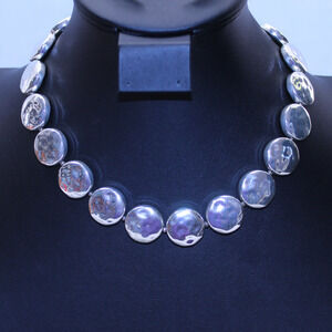 Coin Bead Stretch Necklace Silver Tone Elegant Fashion